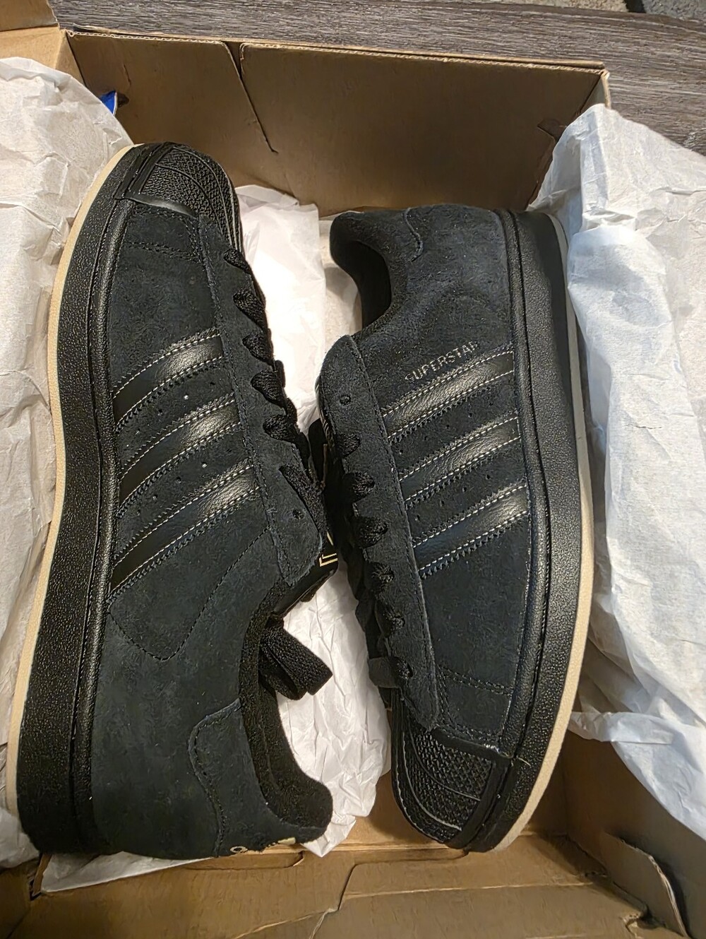 Adidas Superstar 2 Black Suede Low-Top Sneakers with Gold Logo - Picture 2 of 9